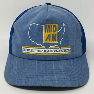 Vintage 80s Mid-America Dairymen Trucker Hat Baseball Cap Mid-Am Snapback Blue